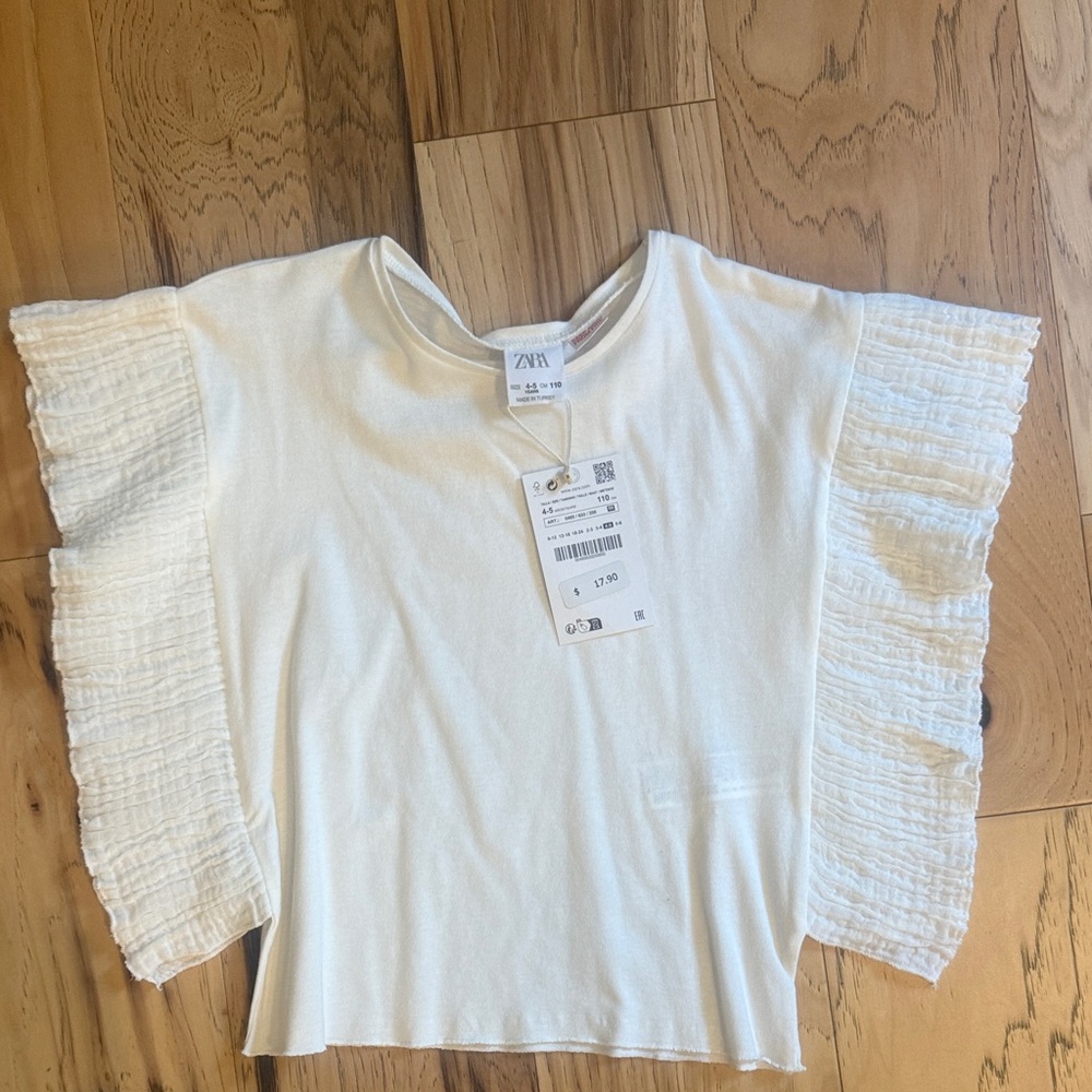 Zara Kids Cream Ruffle Sleeve Tee